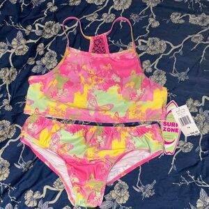 NWT Surf Zone UPF 40+ Wearable Sunblock Pink, Green, Yellow Butterfly Bikini Set